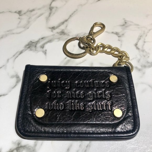 Juicy Couture Accessories - Juicy Couture Black Gold Leather Wallet W/ Key Fob